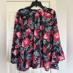 LOFT Floral Black and Pink floral Women's Top XL